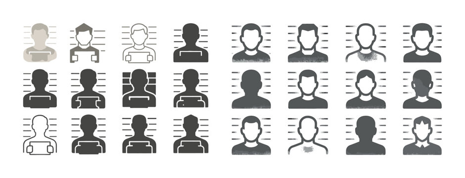 Mugshot silhouettes of diverse individuals on lineup background
