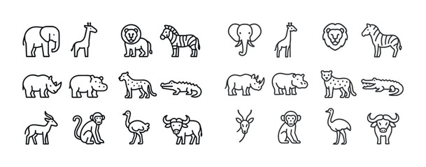 Obraz premium Simple outline icons of various african safari animals