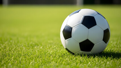 Fototapeta premium A soccer ball on a green grassy field