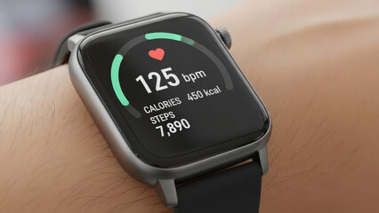 Modern smartwatch tracking heart rate calories and steps