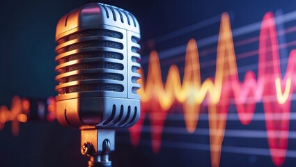 “Vintage microphone with sound waves background — AI-generated”