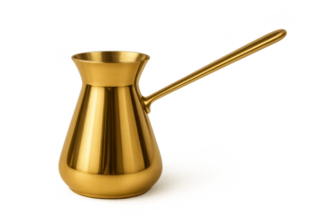 Elegant Golden Cezve with a transparent background for coffee brewing.