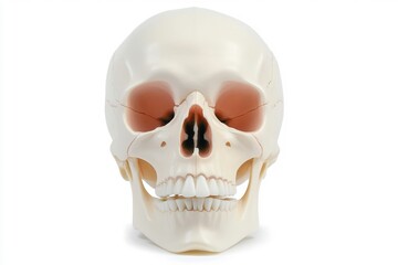 Detailed anatomical human skull model showcasing intricate bone structure and dental features, perfect for educational displays and scientific study.