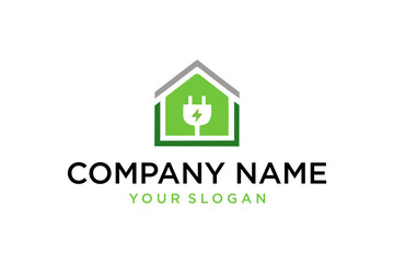 Green House Electric Plug Logo Design for Sustainable Home Energy Solutions and Renewable Power Services