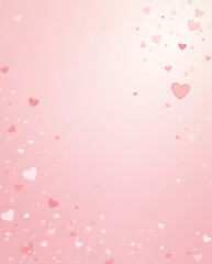 Valentine's day soft pink background with heart confetti blurred bokeh lights romantic texture vertical frame
