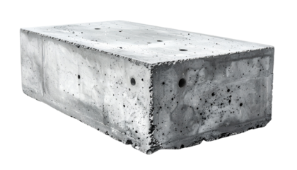 Concrete wall block isolated on transparent background, detailed texture, construction material macro shot, clean cut-out style