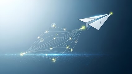 Paper Airplane with Digital Trail – Fast Communication, Email & Message Delivery Concept