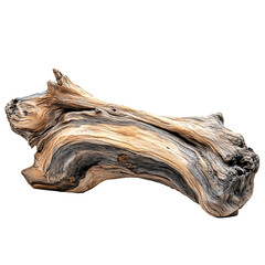 Driftwood with unique knots, front view, isolated on white
