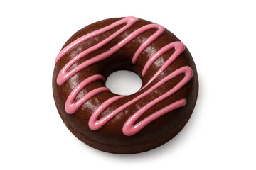 Chocolate donut with pink icing on transparent background design art.
