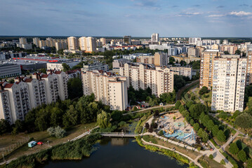 Fototapeta premium Aerial drone view of Goclaw area of Warsaw city, capital of Poland