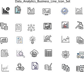 Data Analytics, Business Intelligence, and Reporting Line Icon Set