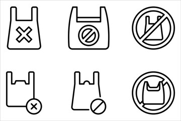 No plastic bag icon set. Reduce to use plastic bags on white background