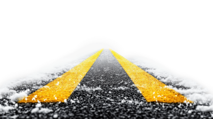Snowy Road with Yellow Lines on Transparent Background