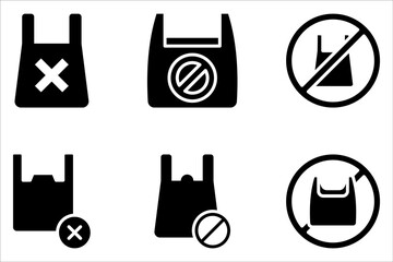No plastic bag icon set. Reduce to use plastic bags on white background