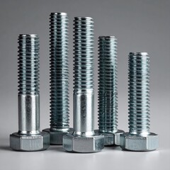Five metallic bolts of varying heights, aligned closely