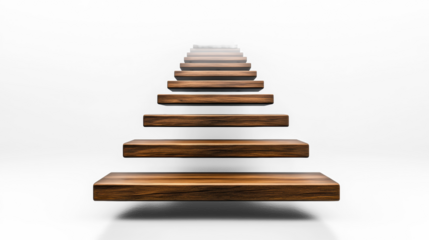 Floating wooden stairs on a transparent background