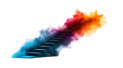 Colorful Stairs with Vibrant Smoke on Transparent Background