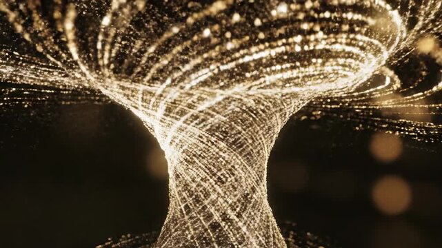 Abstract swirling vortex of shimmering golden and bright white light particles dynamically rising upwards in a continuous seamless loop background Abstract, spiritual, light