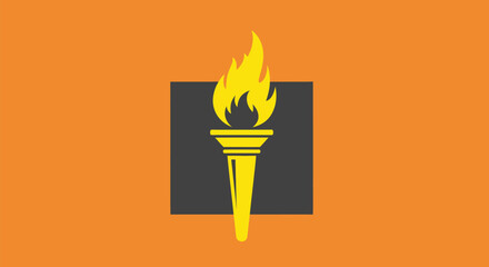 A yellow torch with flames, centered on a dark square, set against an orange background