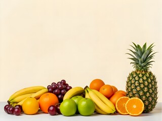 Fruits in 3d style background and beautiful view