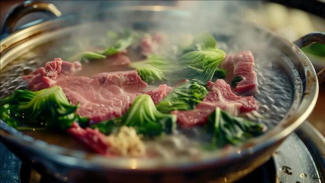 Close-up of delicious Asian cuisine being cooked in a restaurant kitchen.