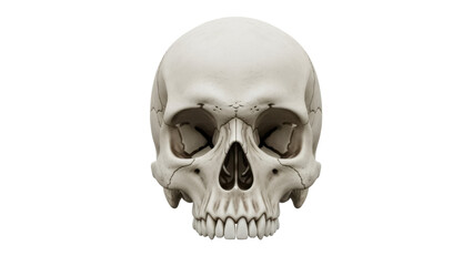 Human skull isolated PNG on transparent background, anatomical bone structure for medical study and Halloween design, detailed cranium