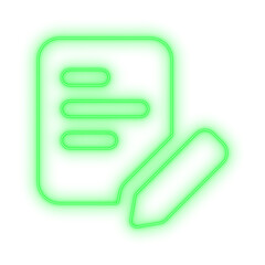 Green File Edit Neon Icon on Transparent Background.Neon UI Signature and Approval Symbol for Modern Business Graphics