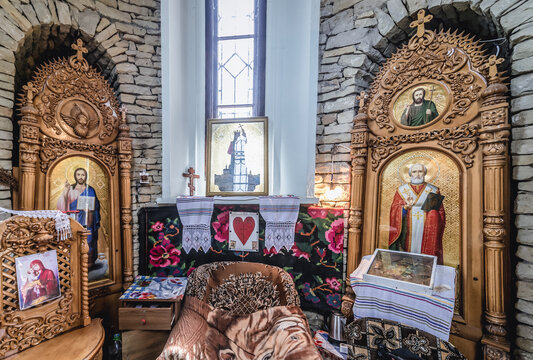 Small chapel inside the so called Candle Monument or Thanksgiving Candle Monument in Soroca, Moldova
