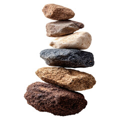 A swarm of asteroids flying through space concept. A balanced stack of smooth stones representing harmony and nature.