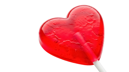 Heart-shaped red lollipop isolated PNG, sweet candy on transparent background for Valentine s Day and love-themed designs