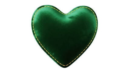 Emerald green heart-shaped pillow PNG isolated on transparent background, love and affection symbol for Valentine s Day