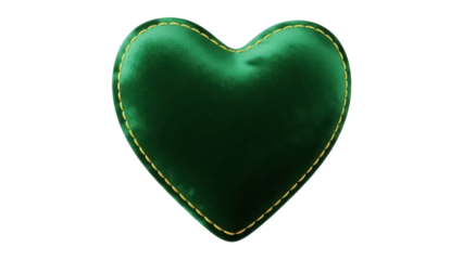 Emerald green heart-shaped pillow PNG isolated on transparent background, love and affection symbol for Valentine s Day