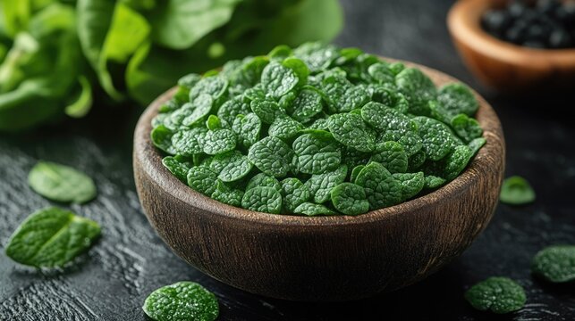 Brahmi herb on wooden table.
