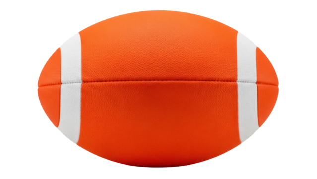 Orange American football isolated PNG, sports equipment for training and competition on transparent background - Powered by Adobe