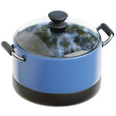 Cooking pot with glass lid and blue body kitchen essential for simmering dishes kitchenware for culinary tasks household object cooking equipment kitchen utensil