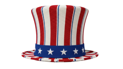 Patriotic Uncle Sam hat PNG isolated on transparent background, red white and blue striped top hat for Independence Day