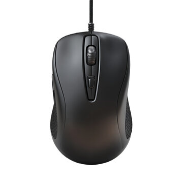 Black wired computer mouse isolated on transparent background