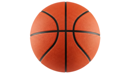 Orange basketball isolated PNG on transparent background, sports equipment for basketball games and training, realistic texture