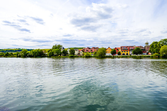 View of the Main River and the surrounding landscape in Marktbreit.
