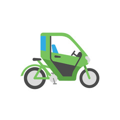 Fototapeta premium Green Enclosed Electric Bicycle with Door and Pedals.