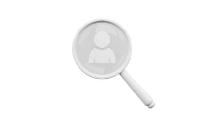 Magnifying glass with person icon isolated PNG on transparent background, search for employees or human resources concept