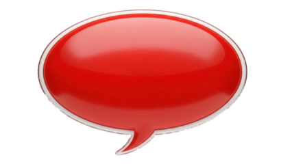 Red speech bubble PNG isolated on transparent background, glossy talk balloon for communication and social media use