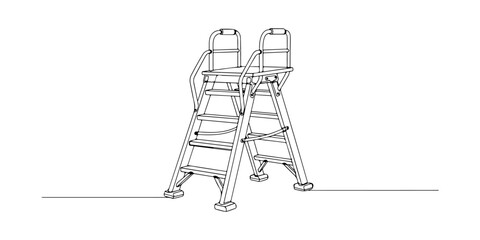 Continuous one line of a secure ladder with stable structure, fall prevention theme, hand drawn vector illustration.