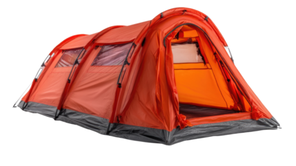 Bright Orange Camping Tent with Multiple Compartments Open View