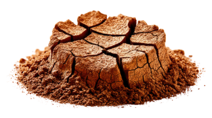 Dry cracked soil with rich brown texture and dust particles