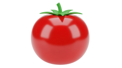 Shiny red tomato isolated PNG, fresh vegetable with green stem on transparent background, healthy eating and vegetarian diet concept