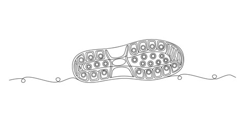 Continuous one line of a non slip shoe sole with simple traction pattern, slip prevention theme, hand drawn vector illustration.