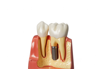 Dental implant model with two teeth isolated on a transparent background tooth