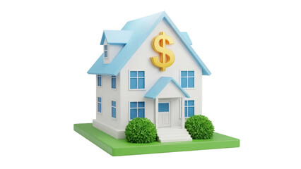 House with dollar sign isolated PNG on transparent background, real estate investment concept for financial security and property value