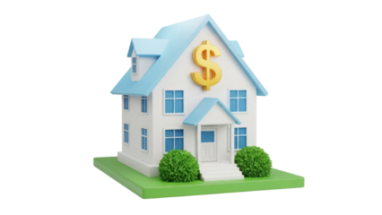 House with dollar sign isolated PNG on transparent background, real estate investment concept for financial security and property value